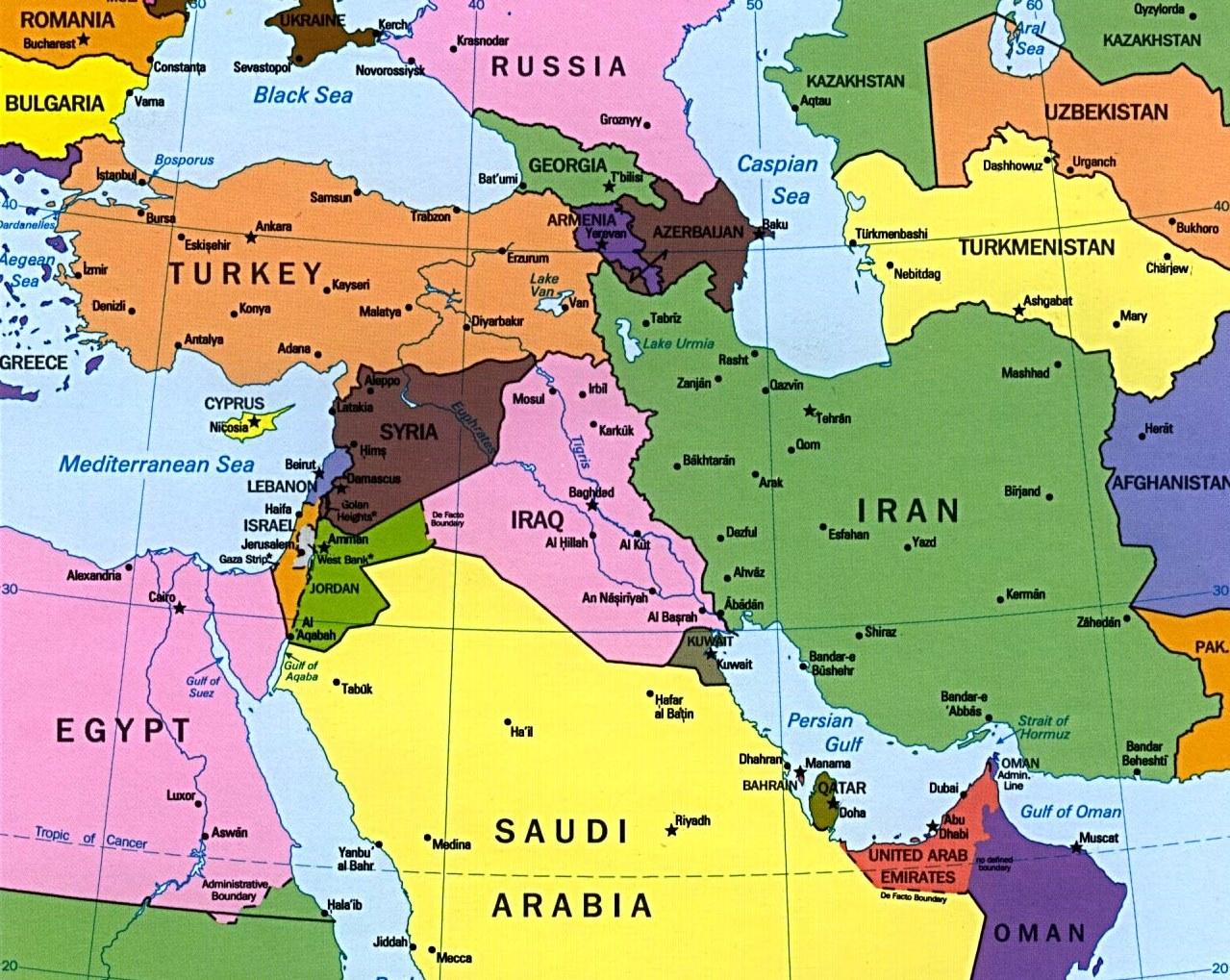 Kyproksen kartta lähi-idän - Kartta Kyproksen lähi-idässä (Etelä-Euroopassa  - Eurooppa)