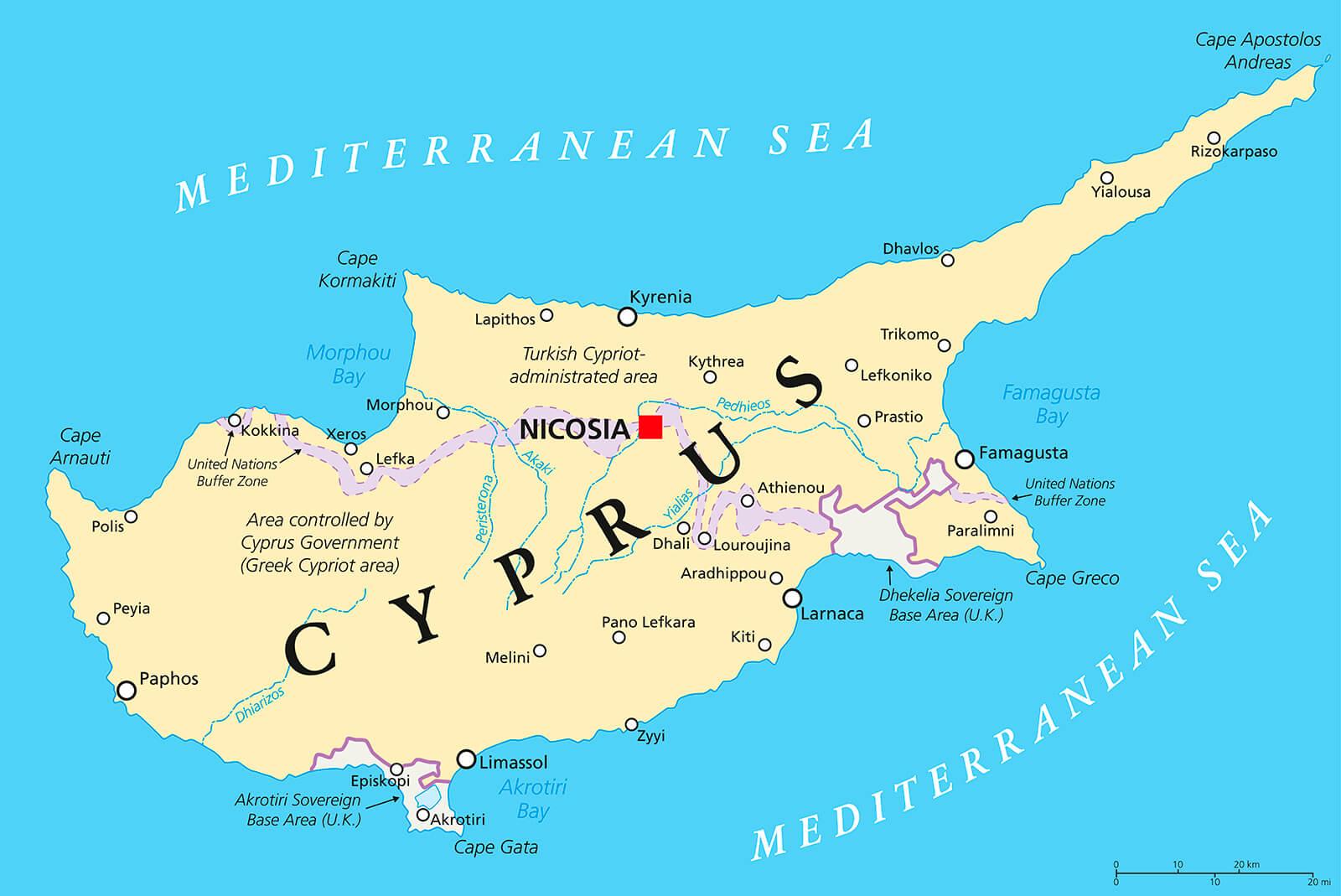 Kyproksen pääkaupunki kartta - Pääkaupunki Kyproksen kartta  (Etelä-Euroopassa - Eurooppa)