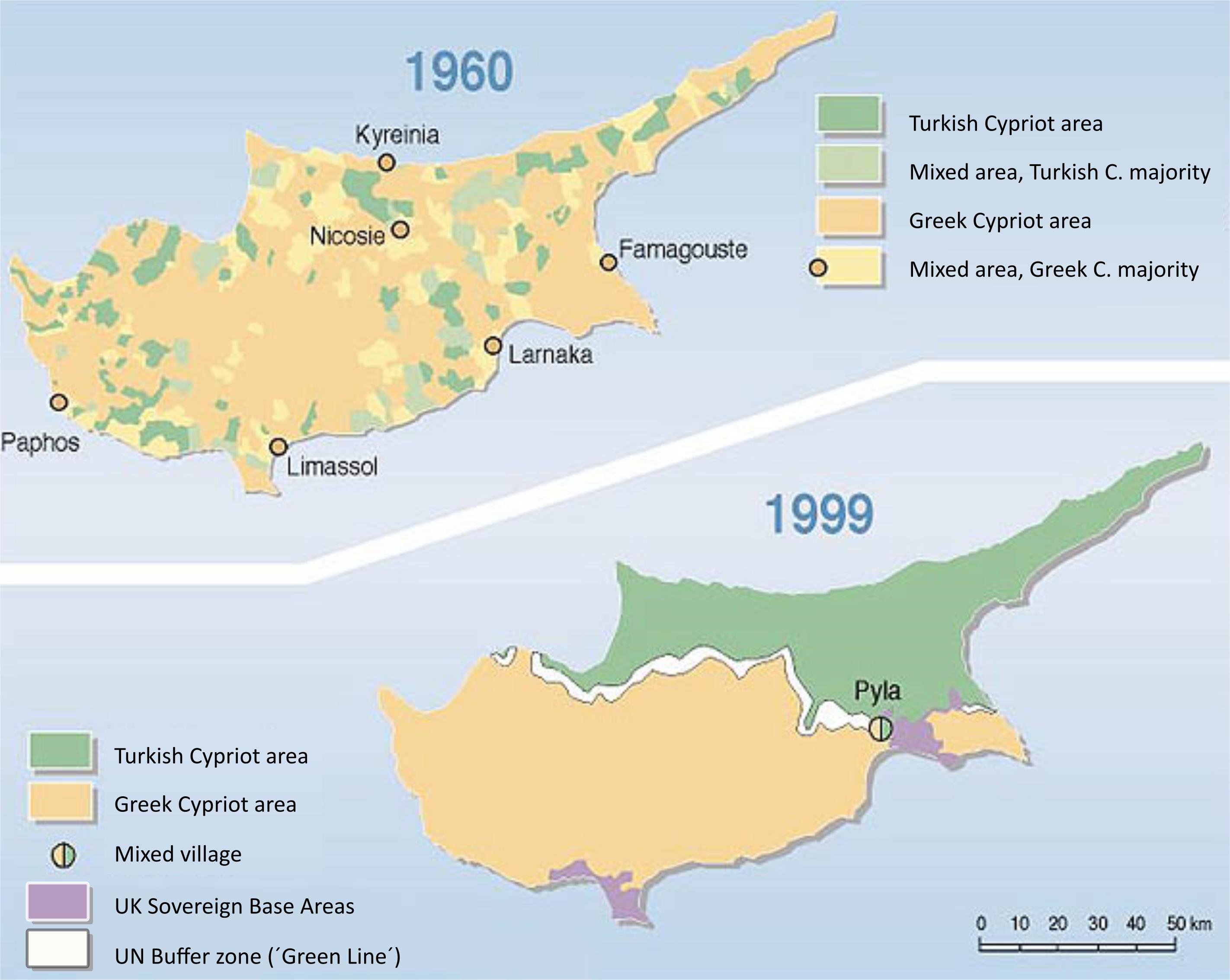 Turkin Kyproksen kartta - Kartta turk Kypros (Etelä-Euroopassa - Eurooppa)