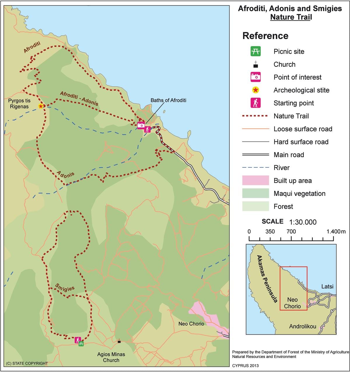 Kartta afroditen trail Kyproksen 