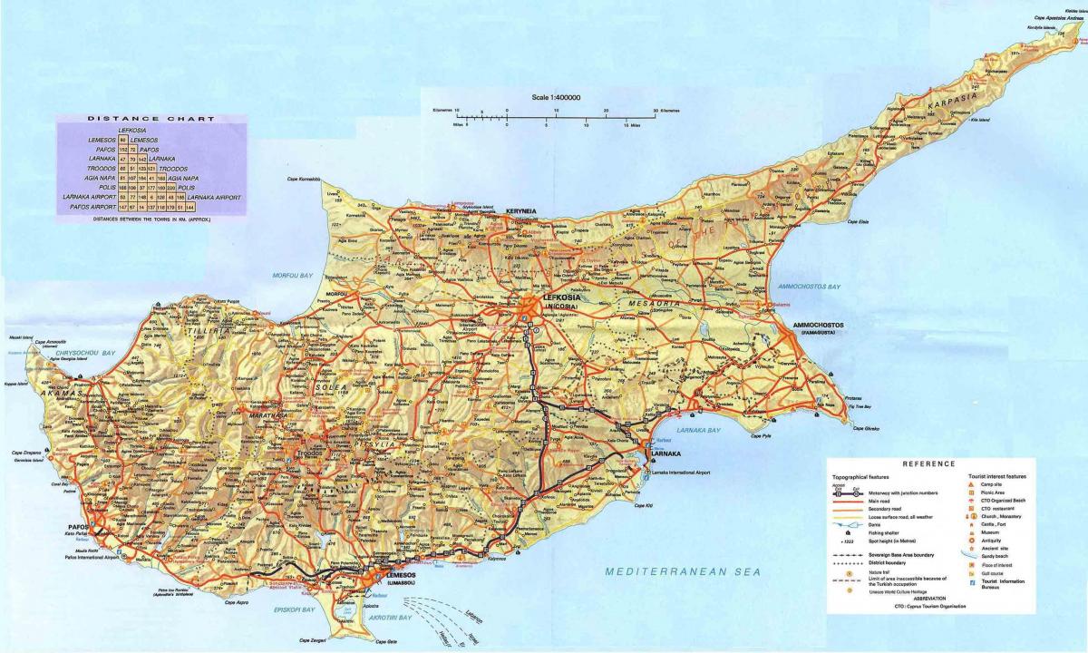 kartta Kyproksen lomakohteista