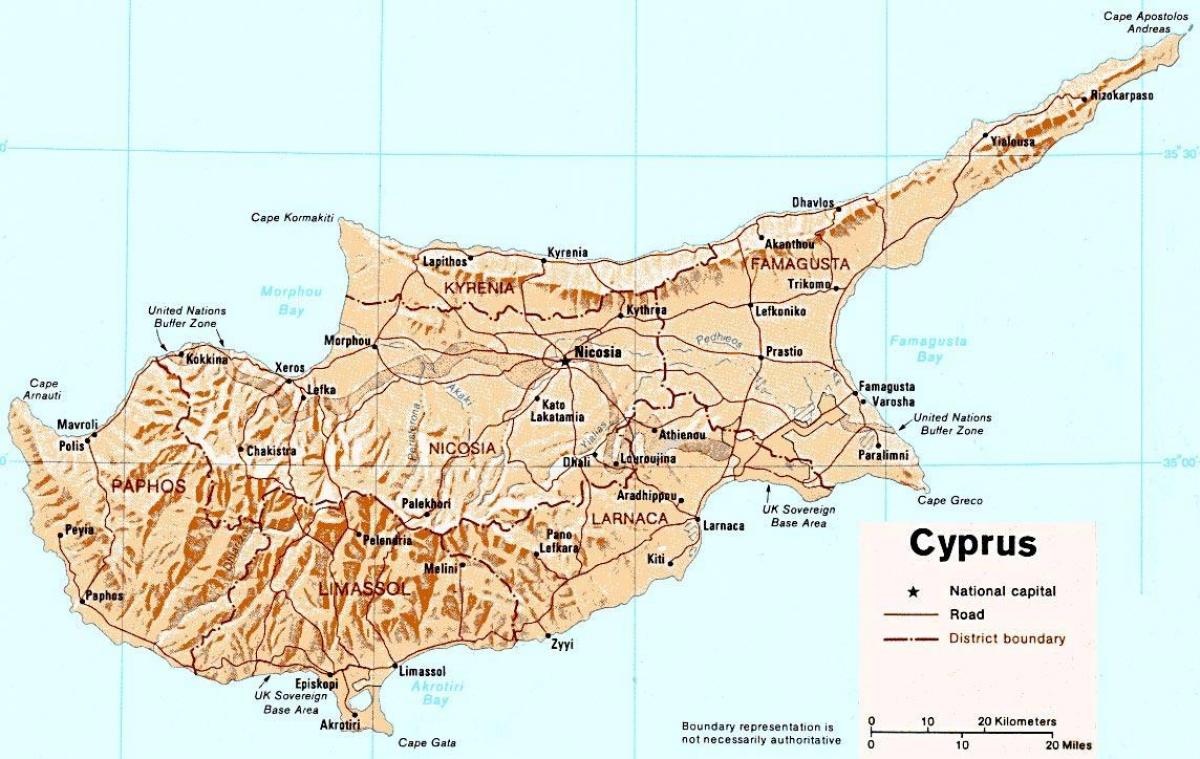 yksityiskohtainen kartta Kyproksen saarella